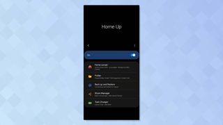 A screenshot from Samsung's Good Lock app showing the Homeup tool
