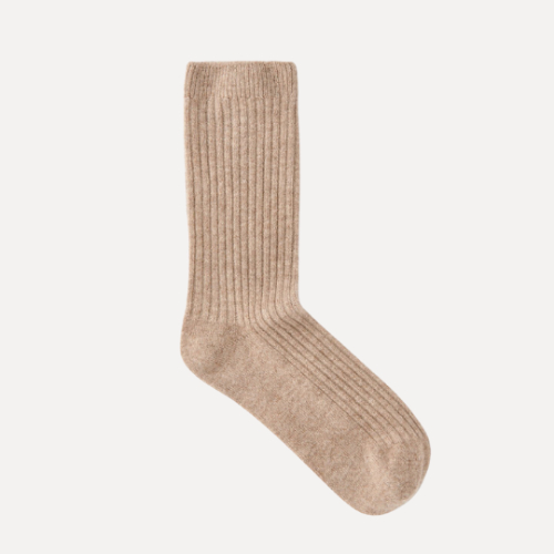 Neutral Cashmere Ribbed Socks