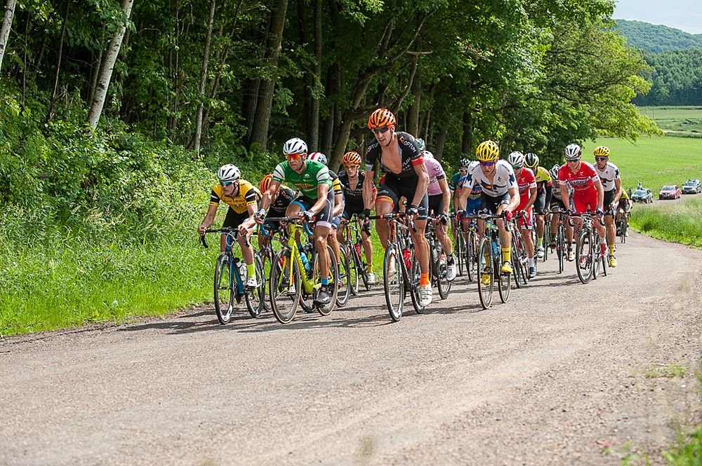 Just before the final break was established Tom Zirbel (Optum p/b Kelley Benefit Strategies), Colin Strickland (Elbowz Racing) and Ben Hill (Donkey Label Racing) lead the field up one of the many climbs