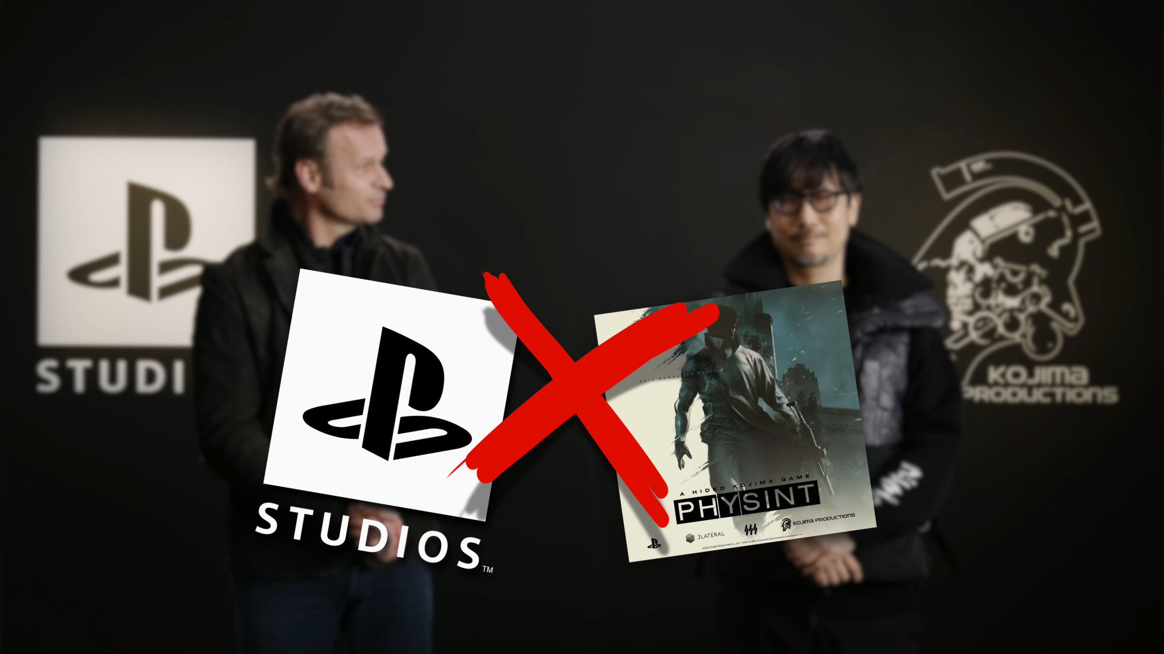 Hermen Hulst and Hideo Kojima announcing collaboration backdrop