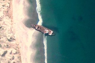 This enormous vessel washed ashore on a beach in Mexico's Baja California Sur.