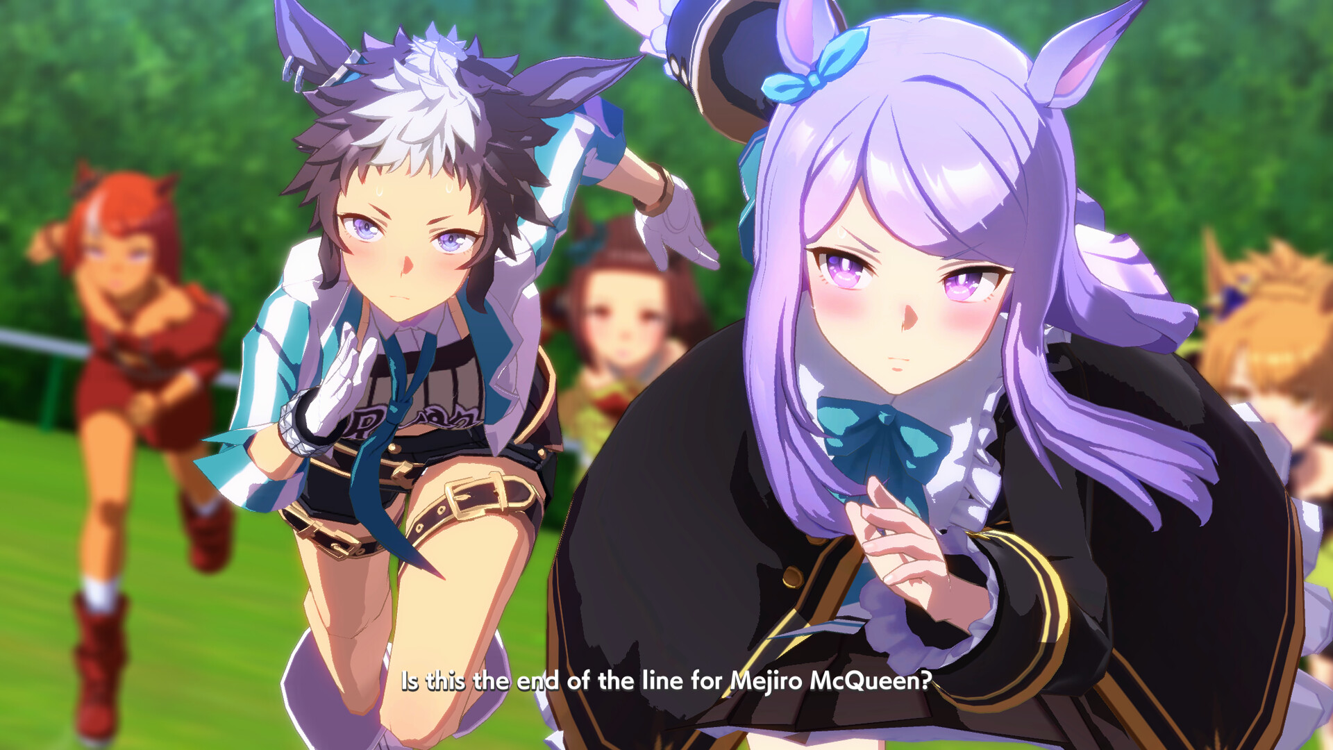 Mejiro McQueen is neck and neck with a rival horse girl in Umamusume: Pretty Derby