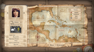 The new game menu screen in Tortuga - A Pirate's Tale.