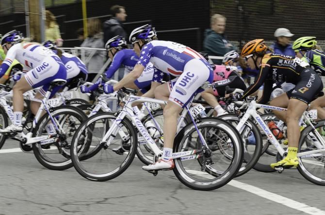 Third place finisher Alison Powers stayed well protected by her teammates all evening.