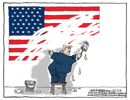 Political Cartoon U.S. Trump Racism Erasing American Flag