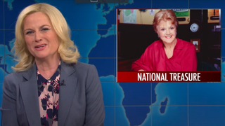 Amy Poehler doing Weekend Update as Leslie Knope from Parks & Rec.