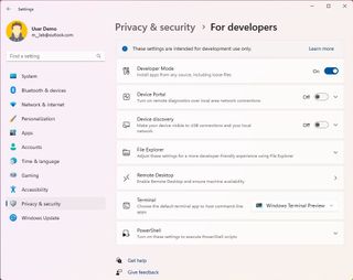 For developers new settings page