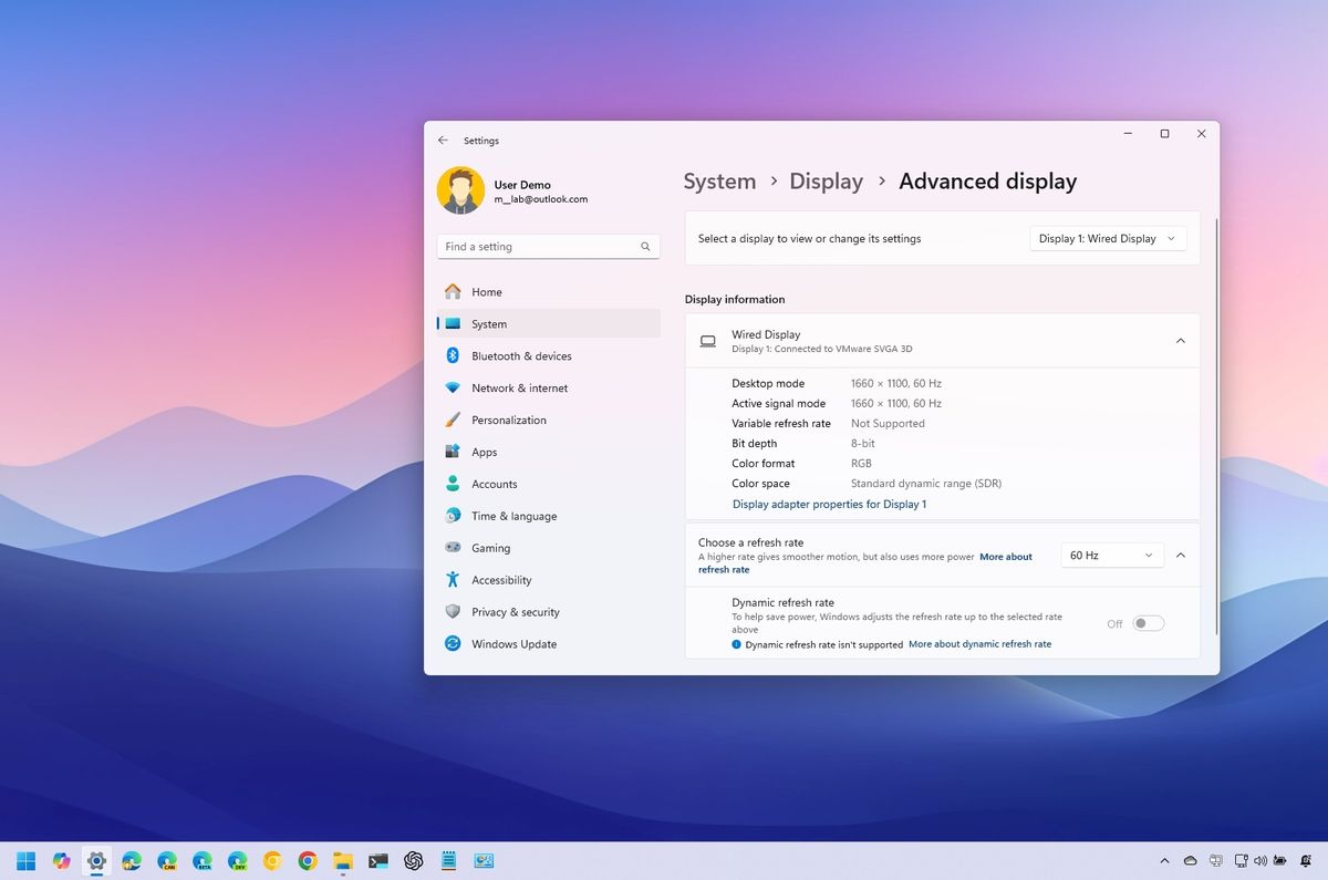 Windows 11 Advanced Display Information