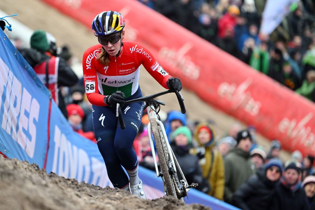 ZONHOVEN BELGIUM JANUARY 07 Kata Blanka Vas of Hungary and Team SD Worx Protime competes during the 27th Zonhoven UCI CycloCross Worldcup 2024 Womens Elite on January 07 2024 in Zonhoven Belgium Photo by Luc ClaessenGetty Images