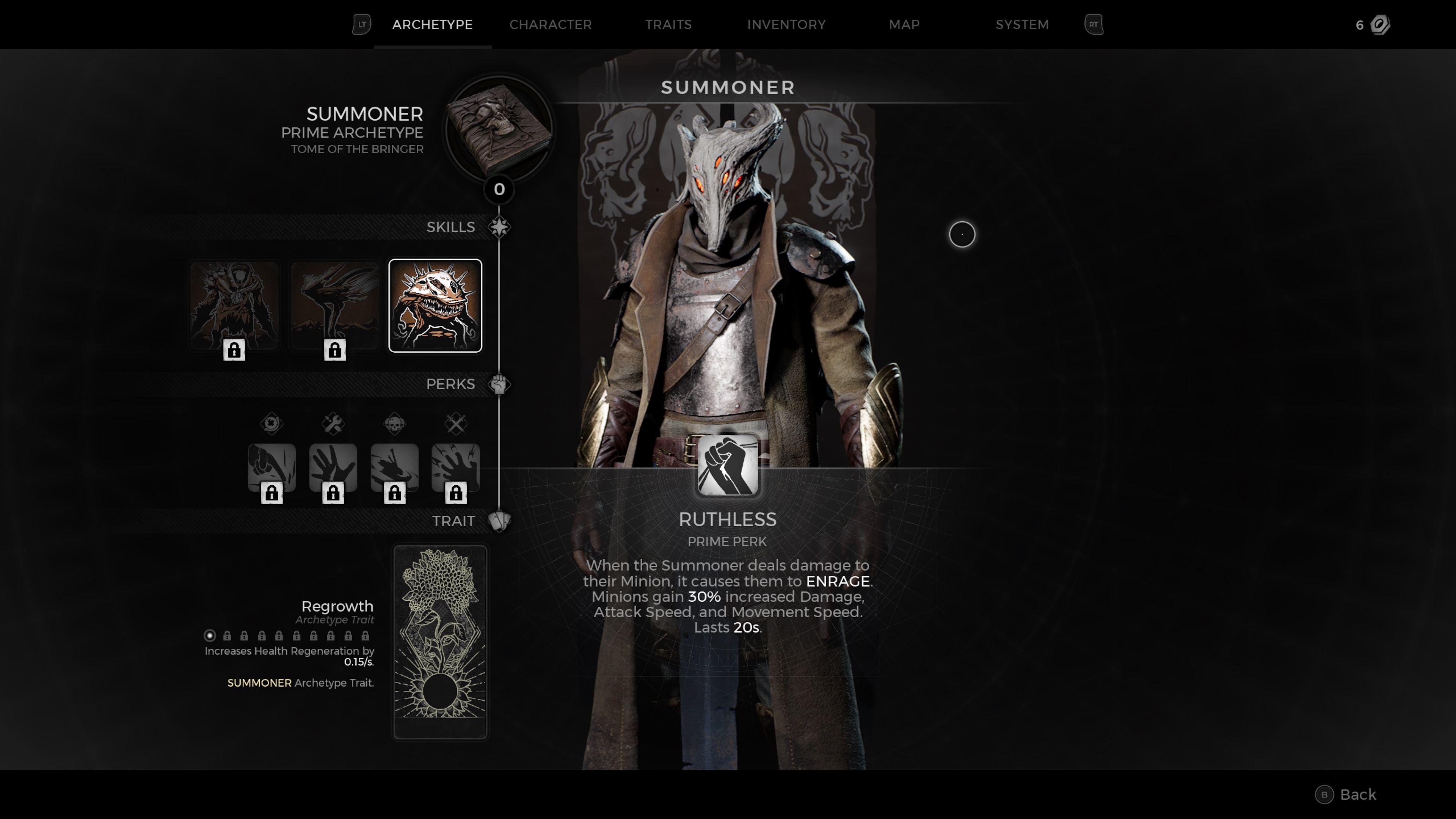 Внутриигровой скриншот игрока с архетипом Призывателя в Remnant 2.