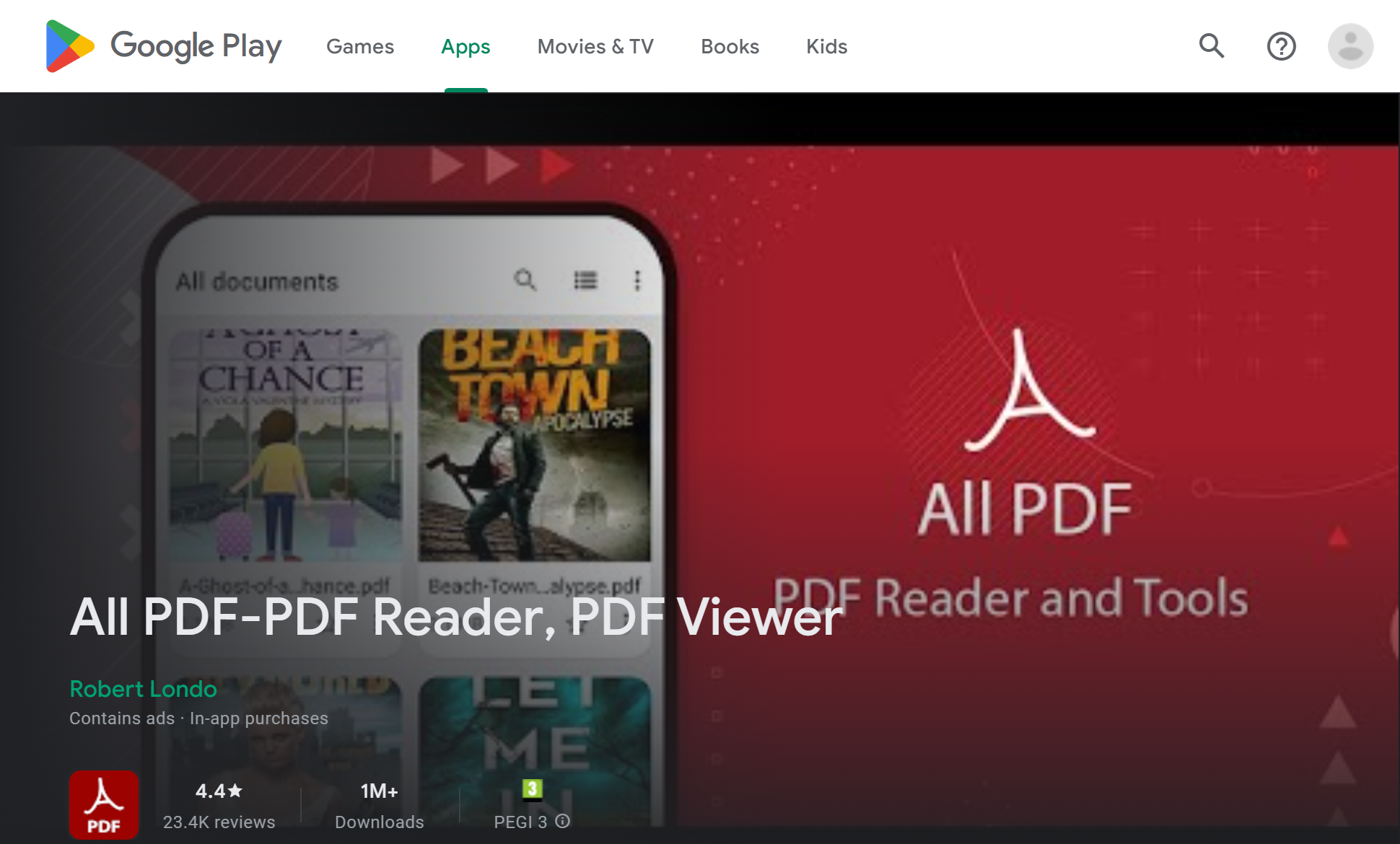 Google Play screenshot of All PDF