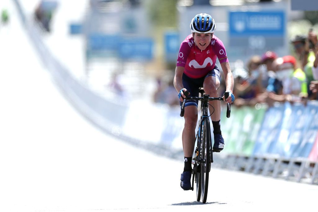 PEREIRO DE AGUIAR SPAIN SEPTEMBER 04 Annemiek Van Vleuten of Netherlands and Movistar Team celebrates winning during the 7th Ceratizit Challenge By La Vuelta 2021 Stage 3 a 1079km stage from Estacin de Montaa de Manzaneda to Pereiro de Aguiar ChallengeVuelta CERATIZITChallenge21 on September 04 2021 in Pereiro de Aguiar Spain Photo by Gonzalo Arroyo MorenoGetty Images