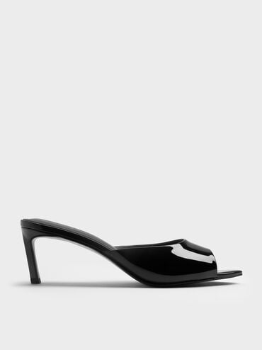 Patent Pointed Peep-Toe Heeled Mules