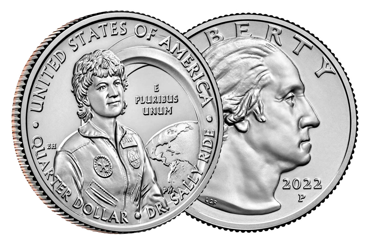 The U.S. Mint's Dr. Sally Ride American Women Quarter features a likeness of the late astronaut by artist Elana Hagler on its reverse and a portrait of George Washington composed and sculpted by Laura Gardin Fraser on its obverse.