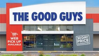 The Good Guys store front with writing on the walls that says 30 Day Price Guarantee and Web Pick Up Available