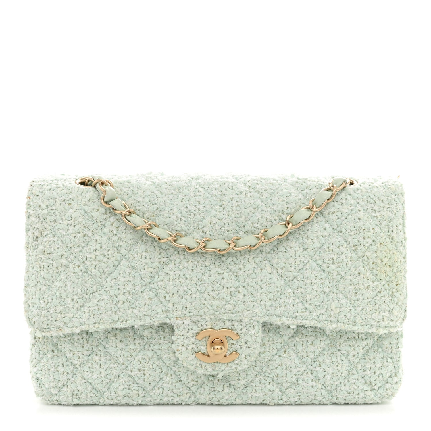 Chanel Tweed Medium Double Flap Light Turquoise