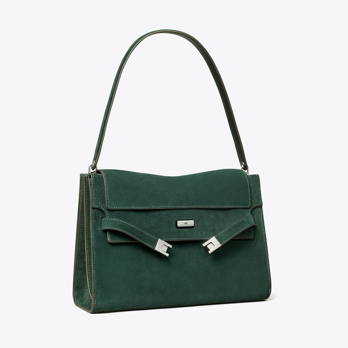 Large Lee Radziwill Suede Shoulder Bag in Green, Size Os