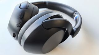 Sony WH-XB910N review: closeup of headphones on a white table