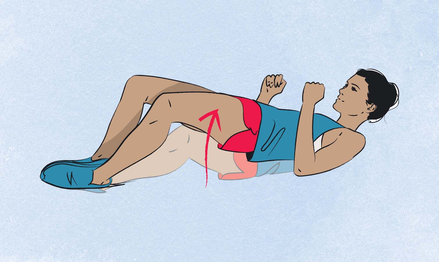 an illo of a woman doing the frog pump exercise