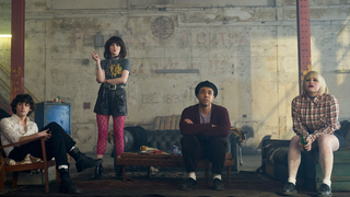 The cast of "This Town" hanging out in a disused warehouse. From left: Ben Rose as Brandon Quinn; Freya Parks as Fiona; Levi Brown as Dante Williams; and, Eve Austin as Jeannie. 