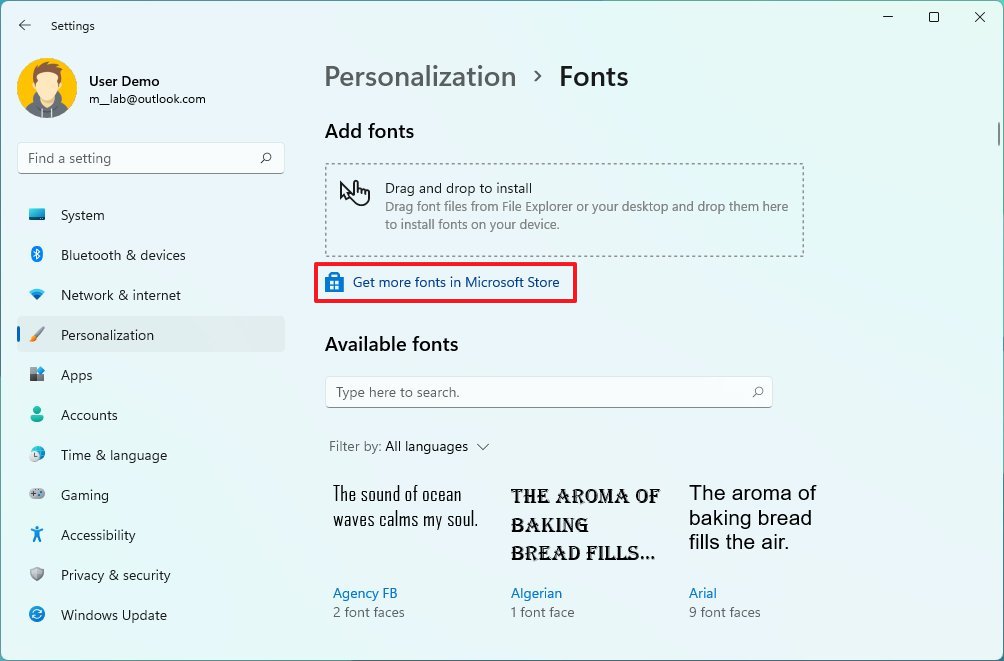 Fonts settings store option