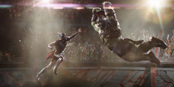 Thor and Hulk facing off in Ragnarok