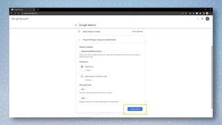 Google Takeout menu with create export highlighted