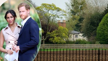 A comp image of Prince Harry and Meghan Markle with a view of Frogmore Cottage 