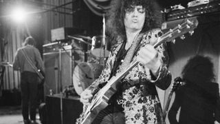 T-Rex, on stage during a soundcheck on the group's four-date British tour, June 1972