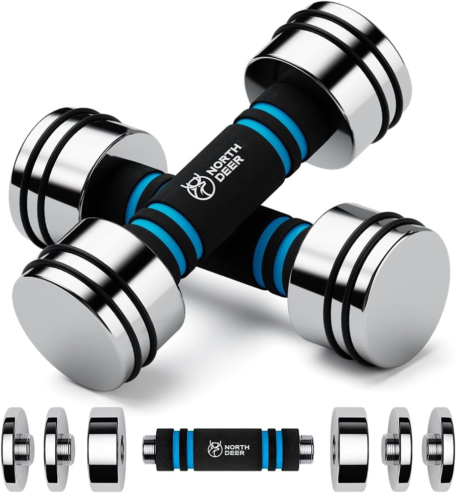 Steel Dumbbells 2.5kg Pair (1.5kg/2kg/2.5kg) Ultracompact Adjustable Chrome Dumbbell Set Women With Foam Handles Home Gym Workout (2&amp;times;2.5kg)