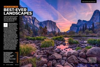 Image showing the first two pages of the cover feature of issue 292 (April 2025) of Digital Camera magazine, a 12-page masterclass about capturing your best-ever landscape photographs