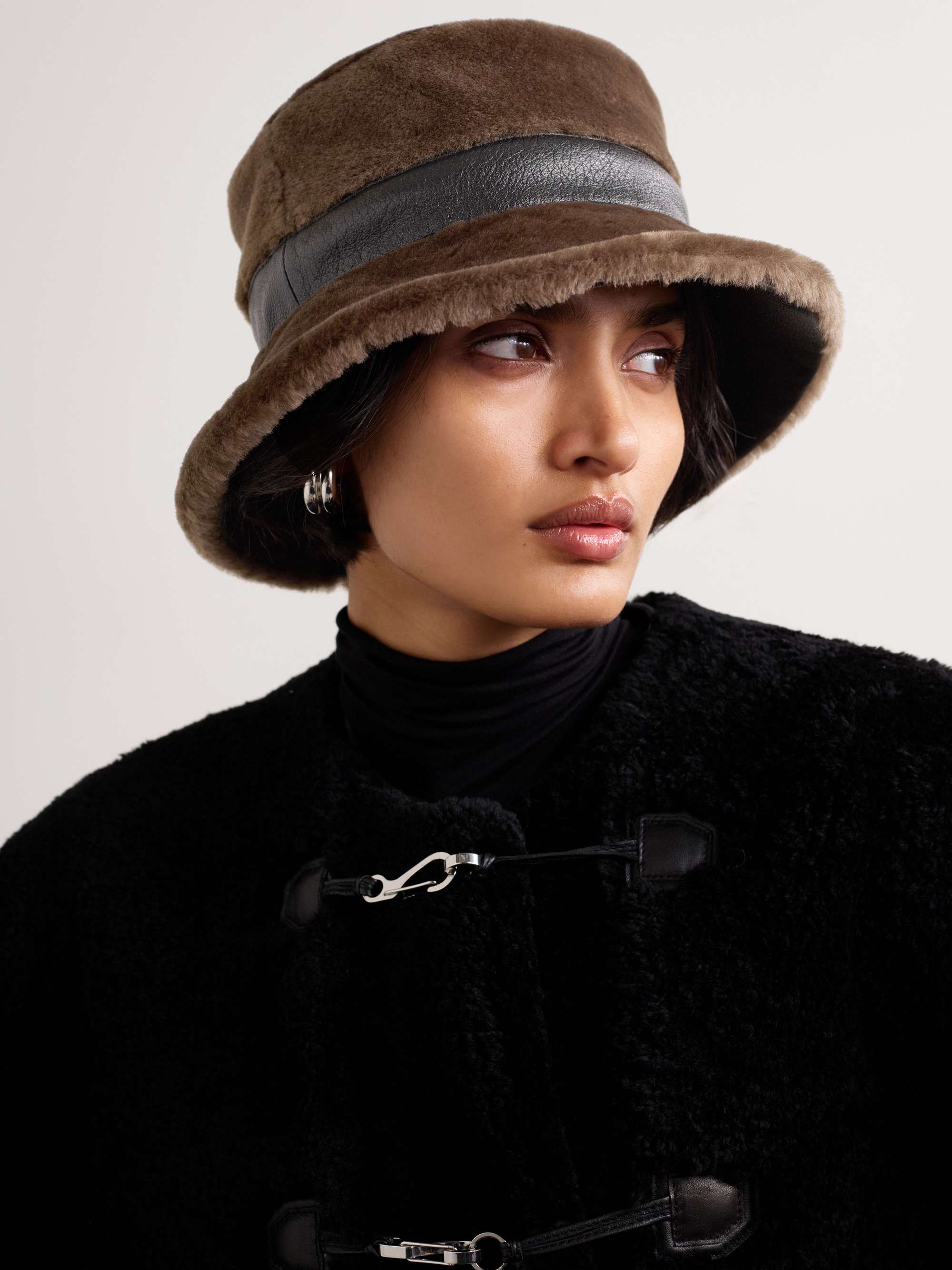 Molly Leather-Trimmed Shearling Bucket Hat