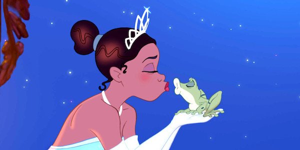 Tiana kissing the frog