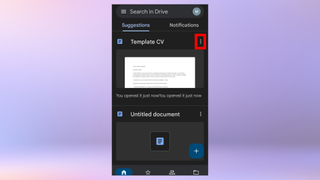 A screenshot of a document being selected in Google Drive on Android