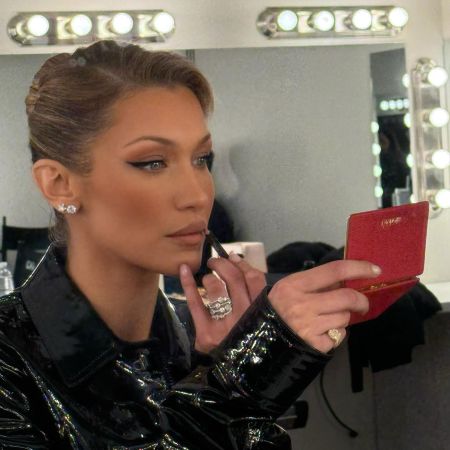 Bella Hadid wears a leather pencil skirt