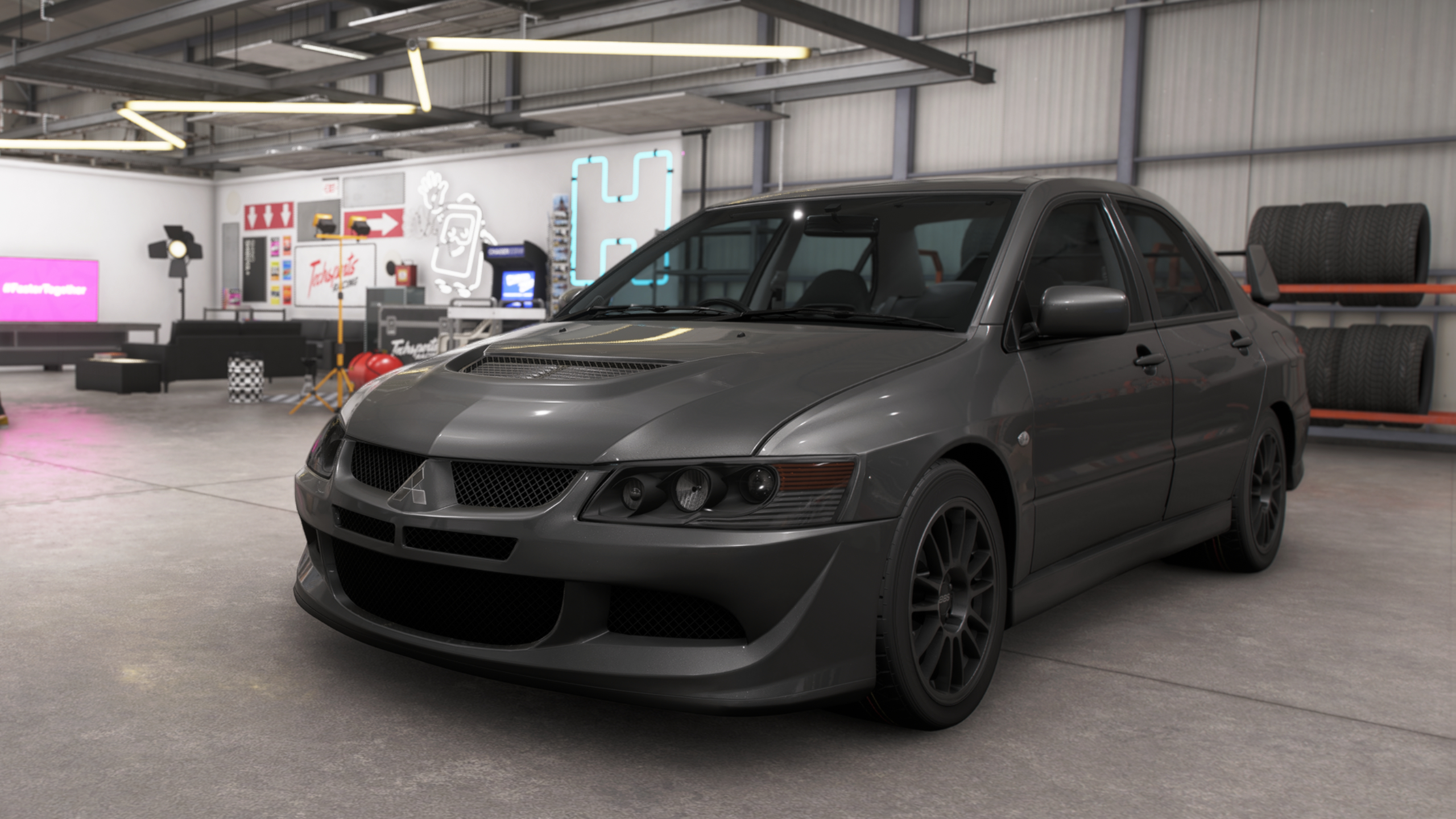 Forza Horizon 6 best cars: The 2004 Mitsubishi Lancer Evolution VIII MR in a player's garage.