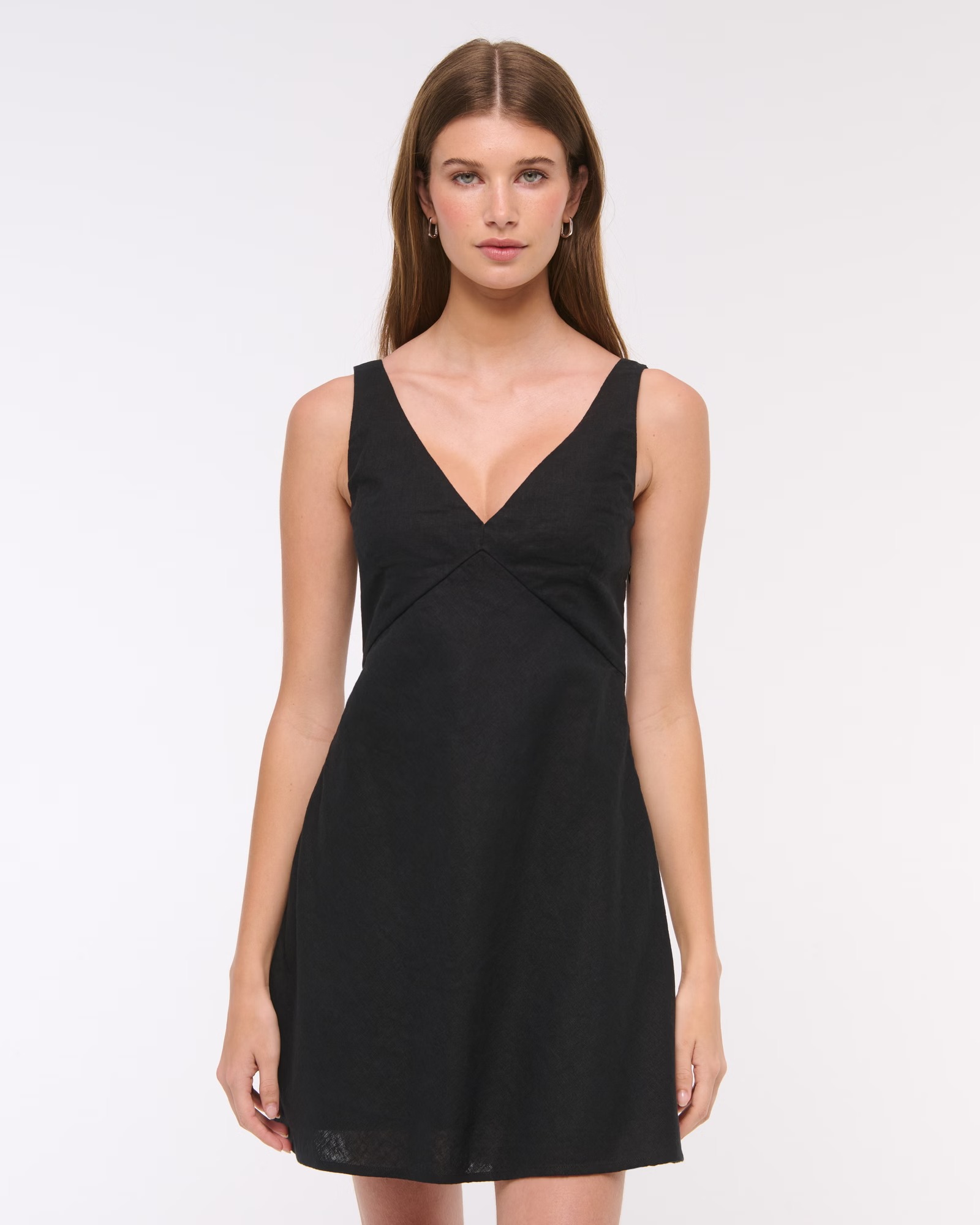 V-Neck Linen-Blend Mini Dress