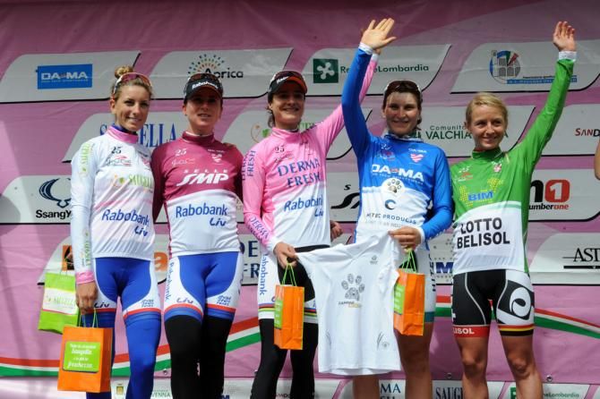 The jersey wearers on the podium after stage 8