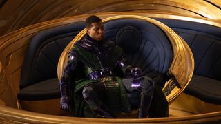 Jonathan Majors sitting as Kang the Conqueror in Ant-Man and the Wasp Quantumania
