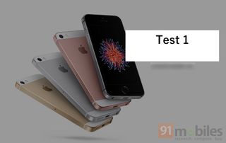 Placeholder art for the iPhone SE 3 store page on an unnamed mobile carrier's website. The image itself actually shows unofficial renders of the iPhone SE with flat sides in pink, silver and gold