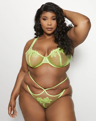 sheer and neon green lingerie set