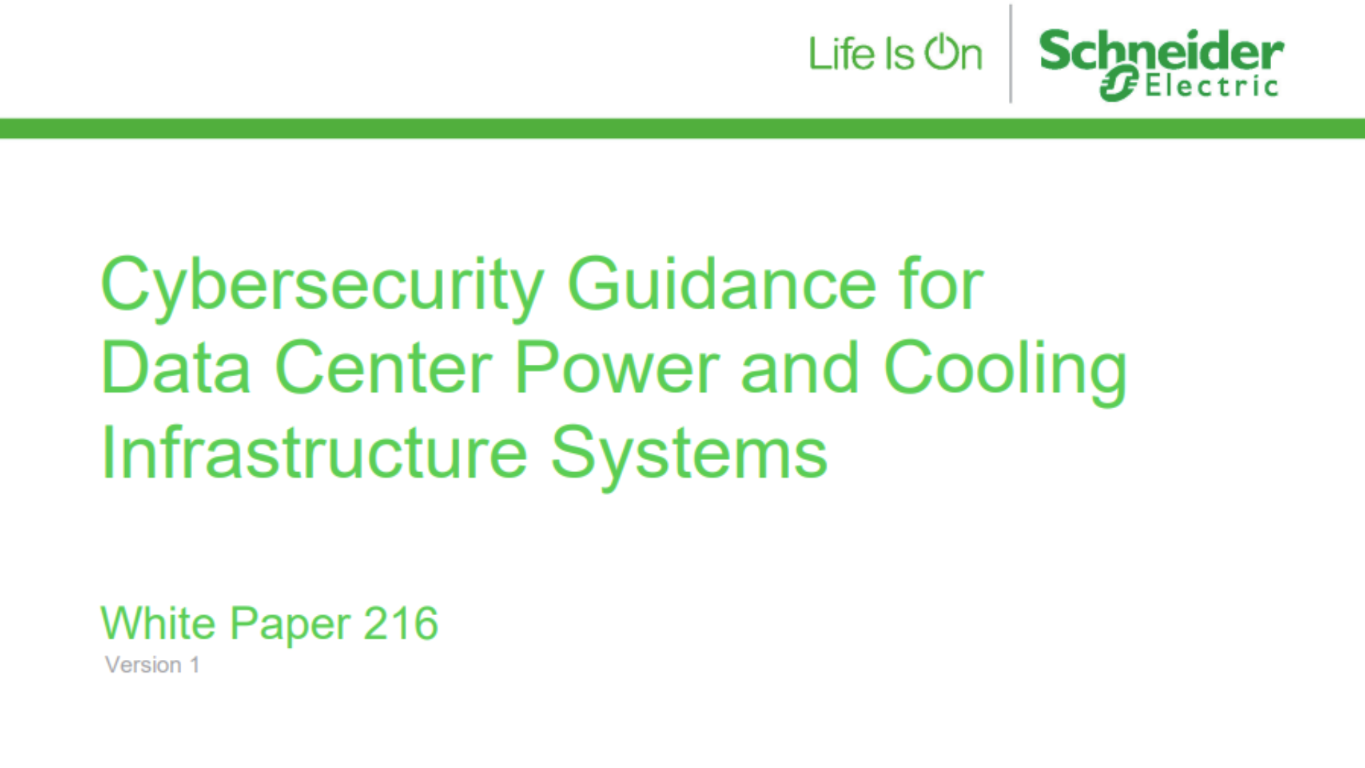Cybersecurity Guidance for Data Center Power and Cooling Infrastructure Systems