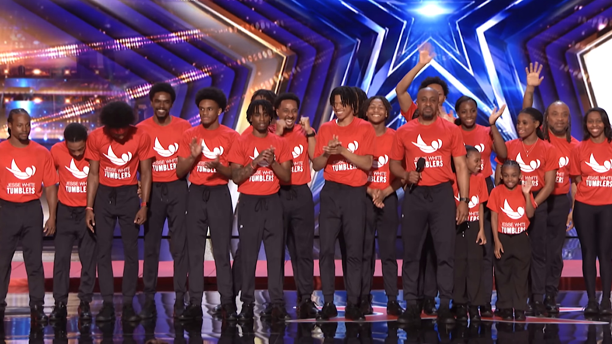 Jesse White Tumbling Team lined up on America's Got Talent Season 21