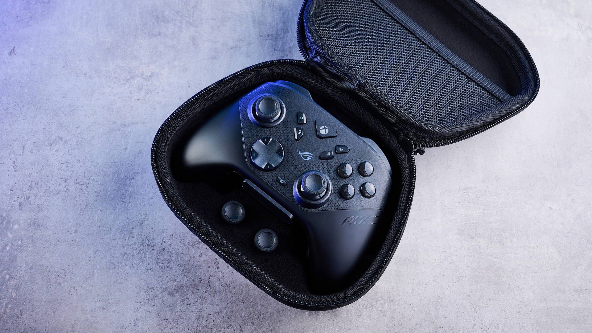 A black Asus ROG Raikiri II Xbox and PC controller