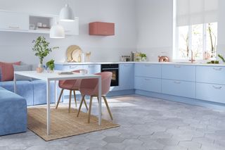 like blue and pink kitchen scheme by wren kitchens