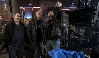 Alita: Battle Angel Jon Landau, James Cameron, and Robert Rodriguez on set