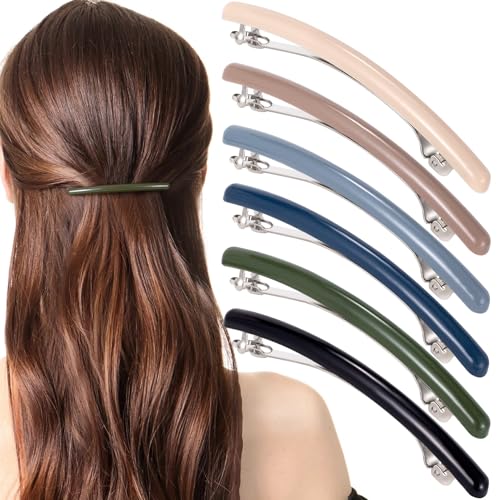 Mxxipp 6pcs French Hair Barrettes for Women, Non-Slip Spring Flat Clips Pins, Elegant Styling Accessories for Short Long Thin Thick Fine Hair - 6 Colors