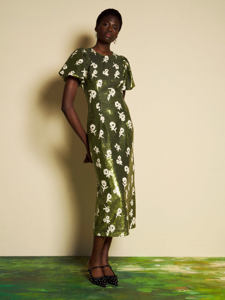 Dream &amp;Egrave;clat Floral Sequin Midi Dress