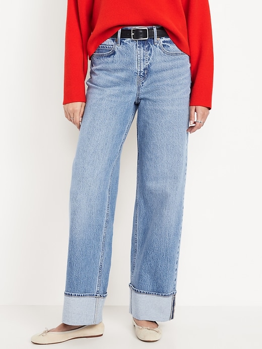 Extra High-Waisted Cuffed Wide-Leg Jeans