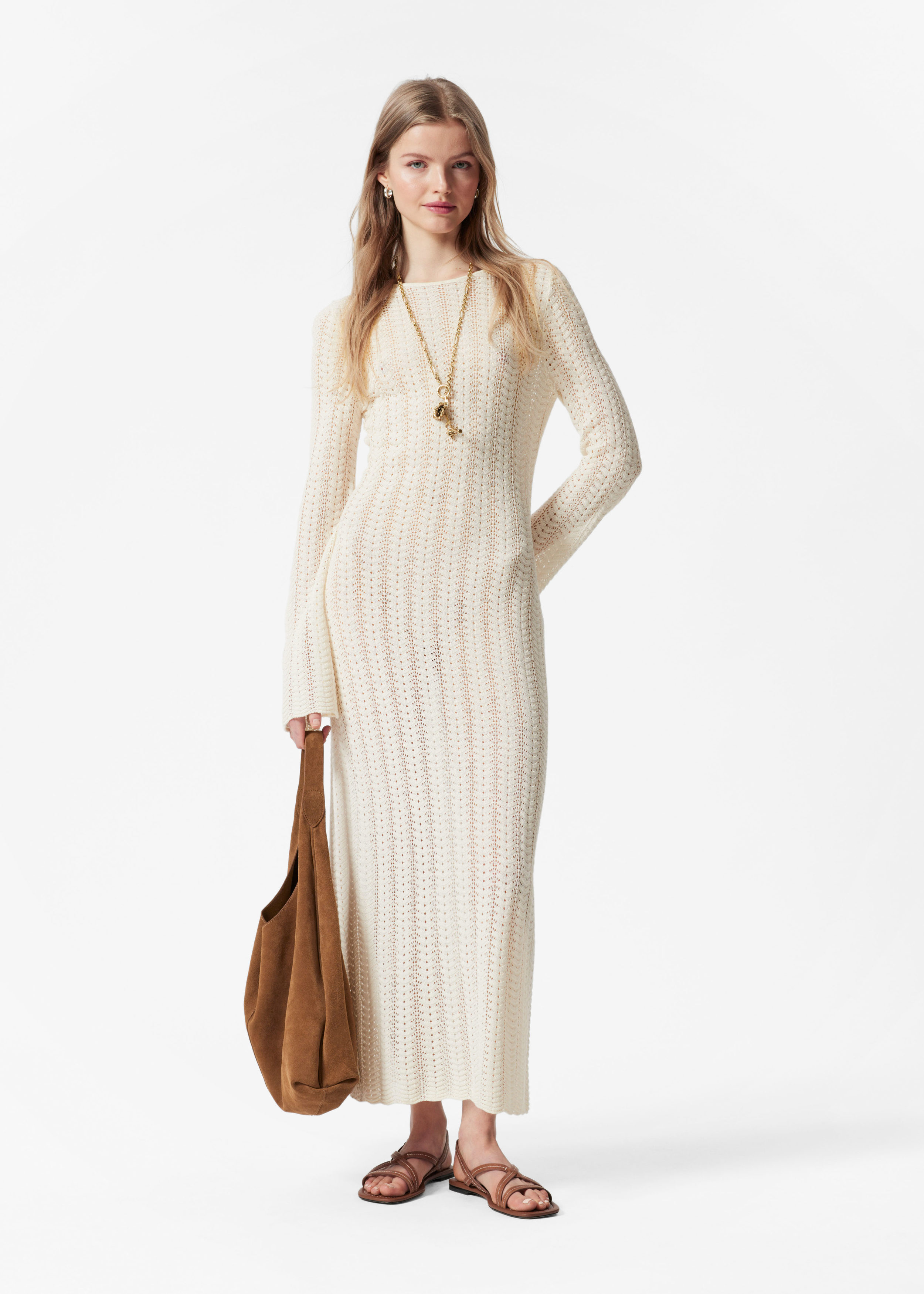 Pointelle-Knit Midi Dress